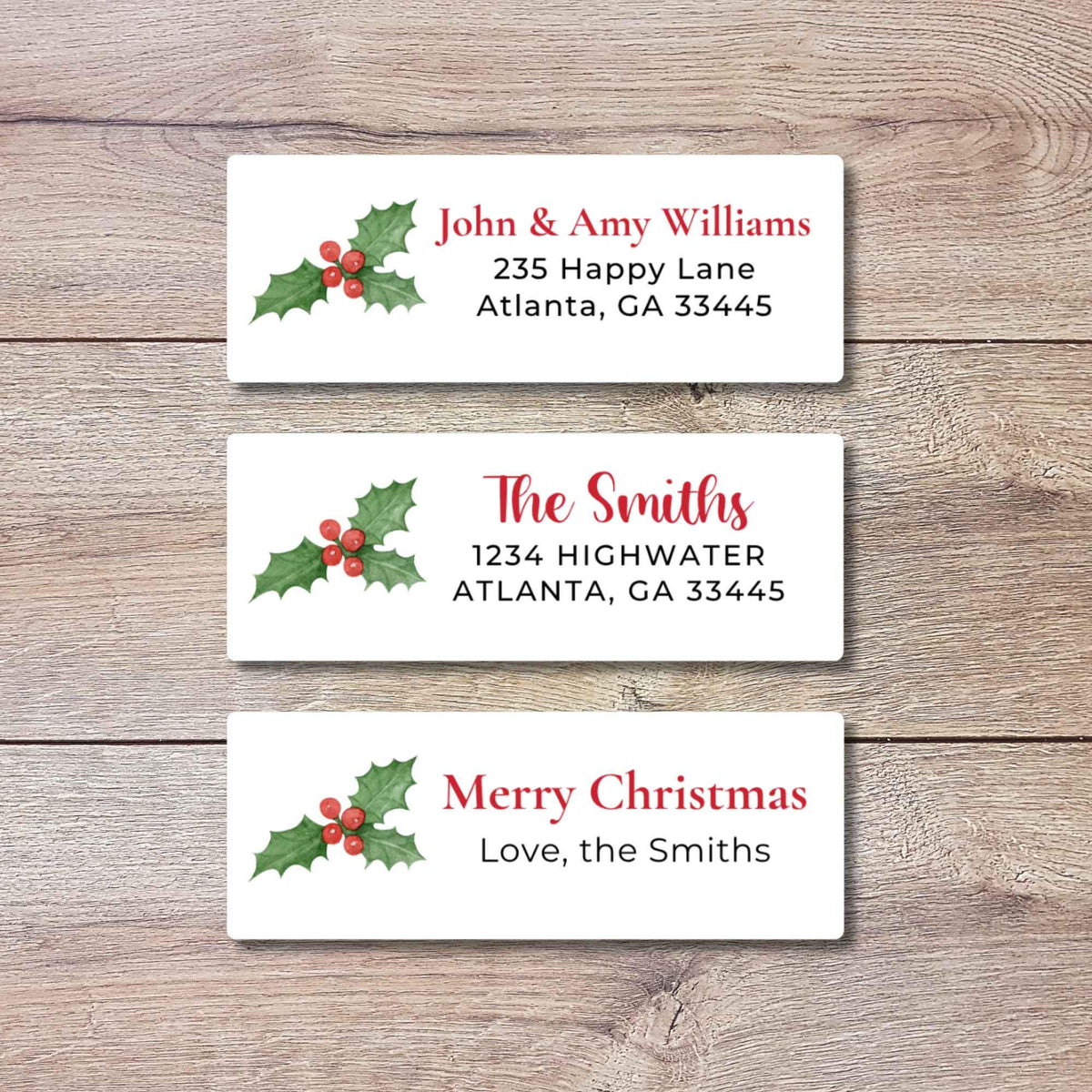 Personalized Holly Berries Christmas Return Address Stickers, Custom Holiday Name Gift Bag Labels