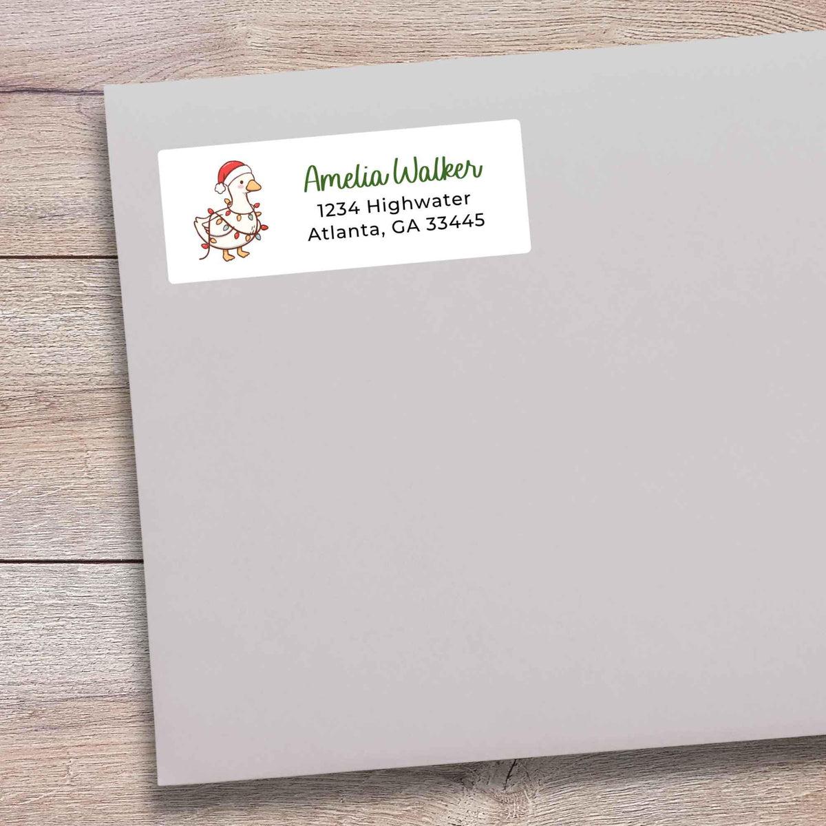 Personalized Christmas Goose and Lights Return Address Stickers, Custom Holiday Name Gift Bag Labels