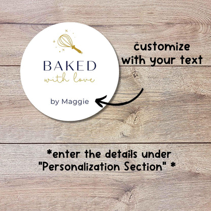 Personalized Baked with Love Stickers, Customized Homemade Baked Goods Small Business Bakery Packaging Labels