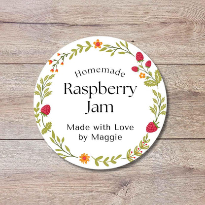 Personalized Raspberry Jam Stickers, Custom Homemade Puree Canning Mason Jar Lid Labels, Gifting Fruit Jam Preserves Labels