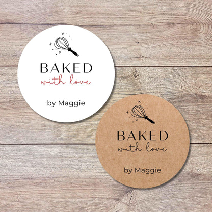 Personalized Baked with Love Stickers, Customized Homemade Baking Goods Small Business Bakery Packaging Labels