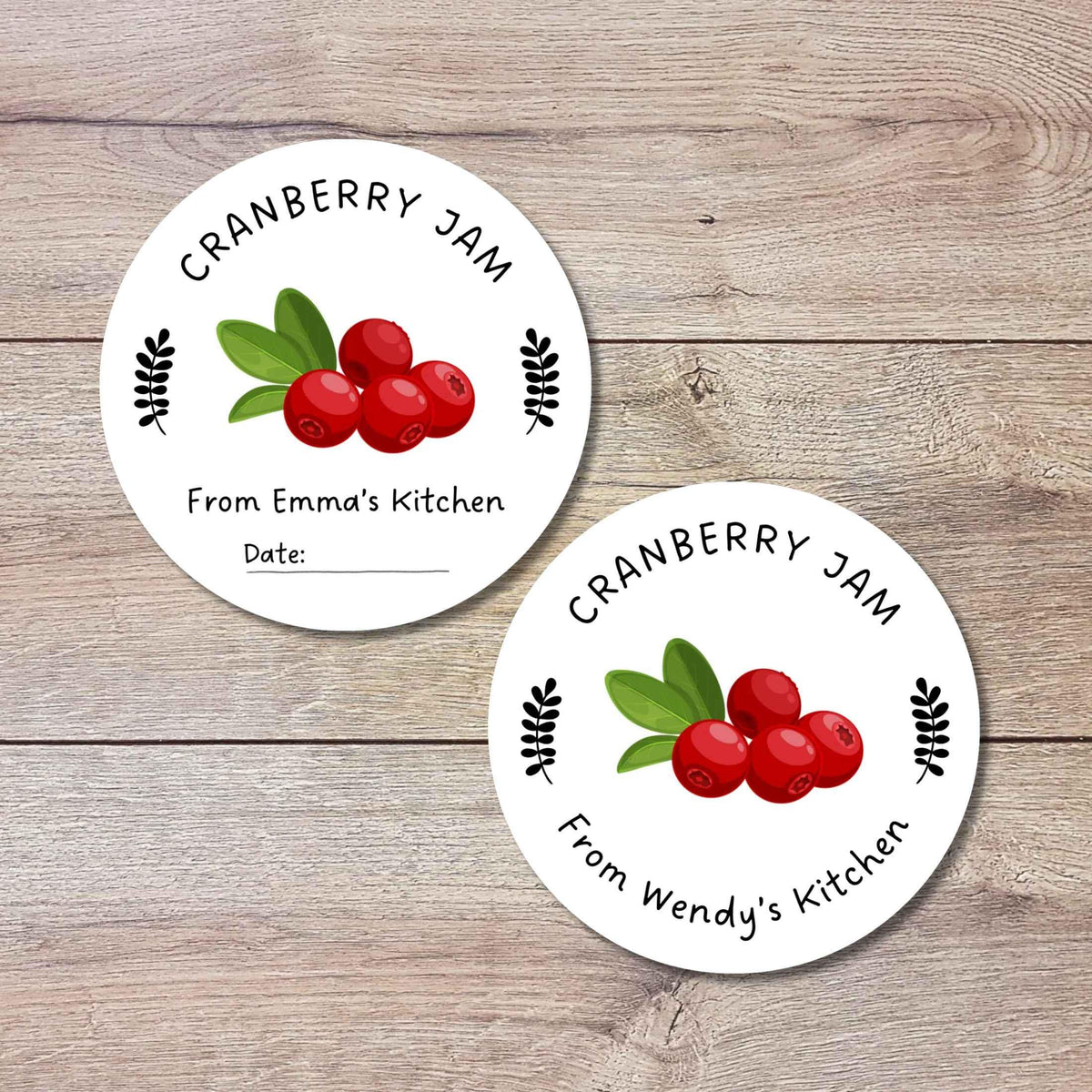 Personalized Cranberry Jam Stickers, Custom Homemade Puree Canning Mason Jar Lid Labels, Gifting Fruit Jelly Preserves Labels