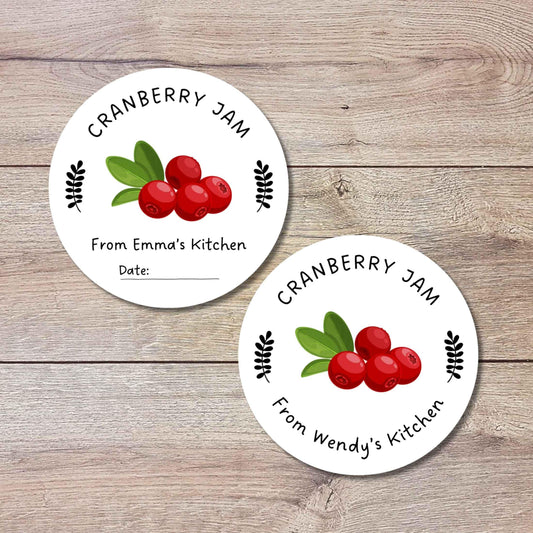 Personalized Cranberry Jam Stickers, Custom Homemade Puree Canning Mason Jar Lid Labels, Gifting Fruit Jelly Preserves Labels