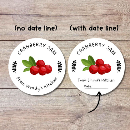 Personalized Cranberry Jam Stickers, Custom Homemade Puree Canning Mason Jar Lid Labels, Gifting Fruit Jelly Preserves Labels