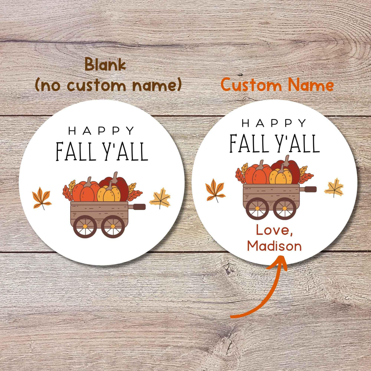 Happy Fall Y'all Personalized Stickers, Custom Fall Thanksgiving Autumn Thank You Gift Party Favor Invitation Envelope Seal