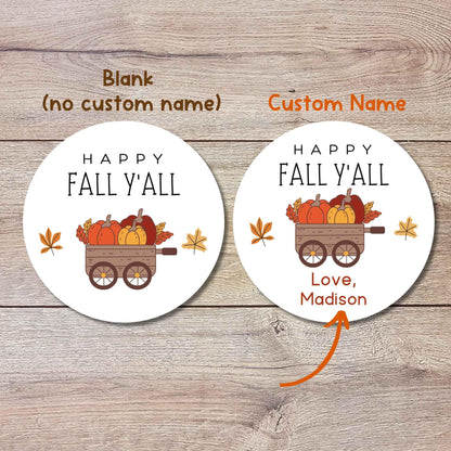 Happy Fall Y'all Personalized Stickers, Custom Fall Thanksgiving Autumn Thank You Gift Party Favor Invitation Envelope Seal