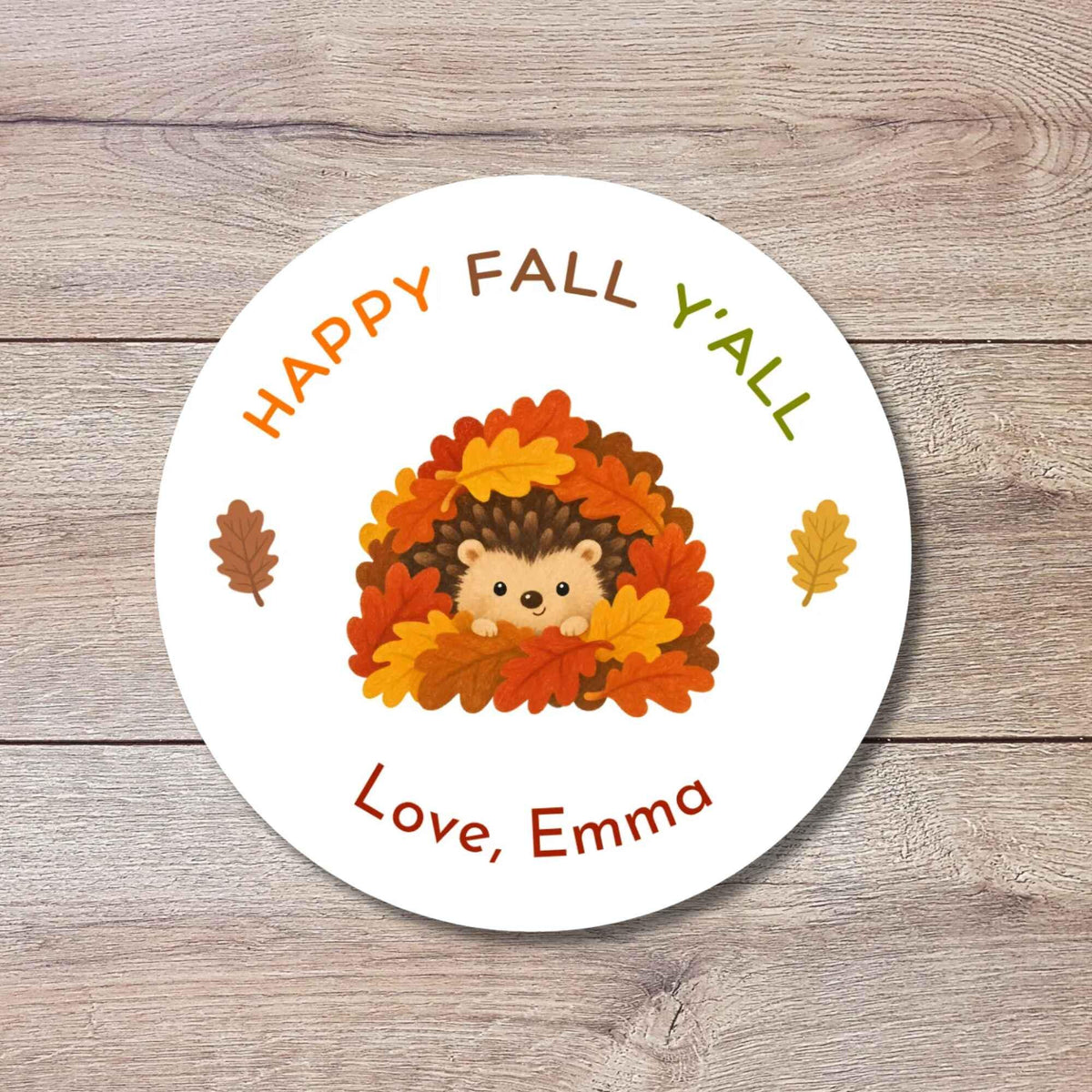 Happy Fall Y'all Hedgehog Personalized Stickers, Custom Fall Thanksgiving Autumn Thank You Gift Party Favor Invitation Envelope Seal