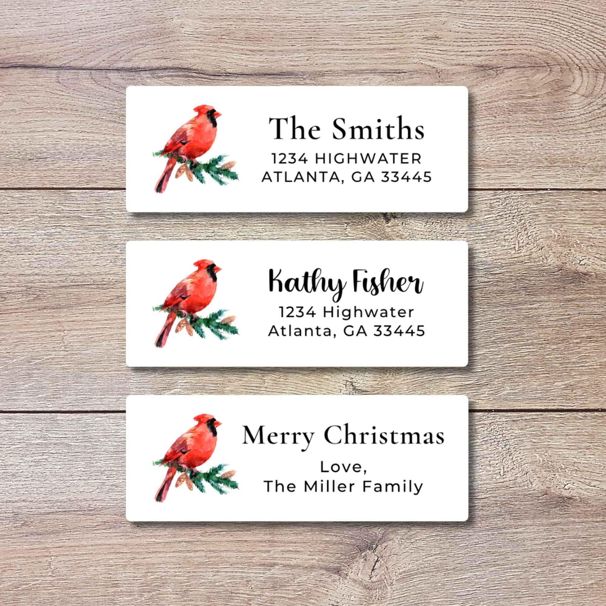 Personalized Red Cardinal Christmas Return Address Stickers, Custom Happy Holidays Name Gift Bag Labels