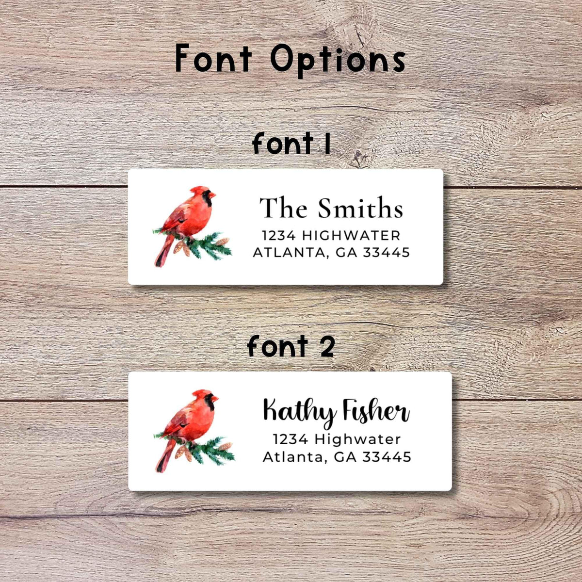 Personalized Red Cardinal Christmas Return Address Stickers, Custom Happy Holidays Name Gift Bag Labels