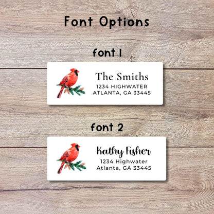 Personalized Red Cardinal Christmas Return Address Stickers, Custom Happy Holidays Name Gift Bag Labels