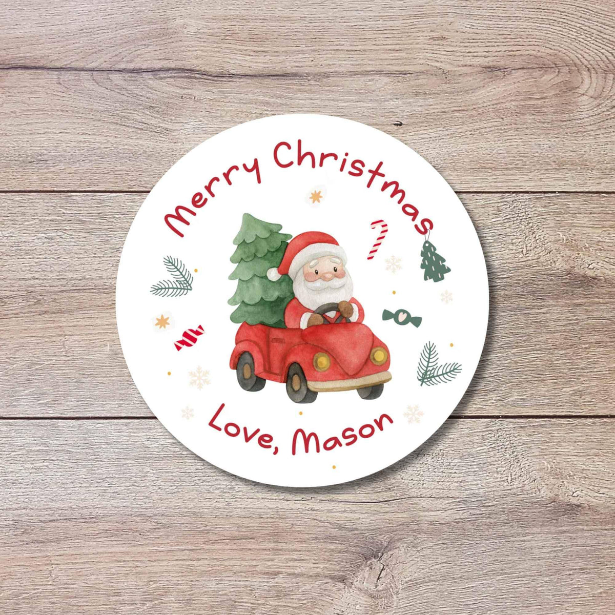 Merry Christmas Santa Personalized Stickers, Custom Happy Holidays Name Labels for Gift Wrapping Party Favors