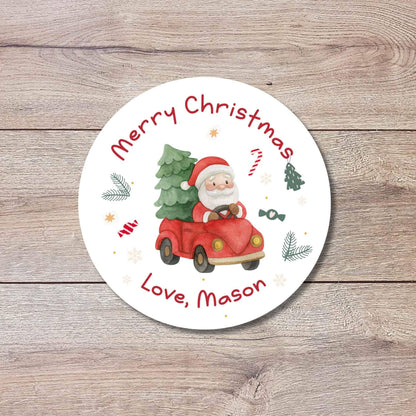 Merry Christmas Santa Personalized Stickers, Custom Happy Holidays Name Labels for Gift Wrapping Party Favors