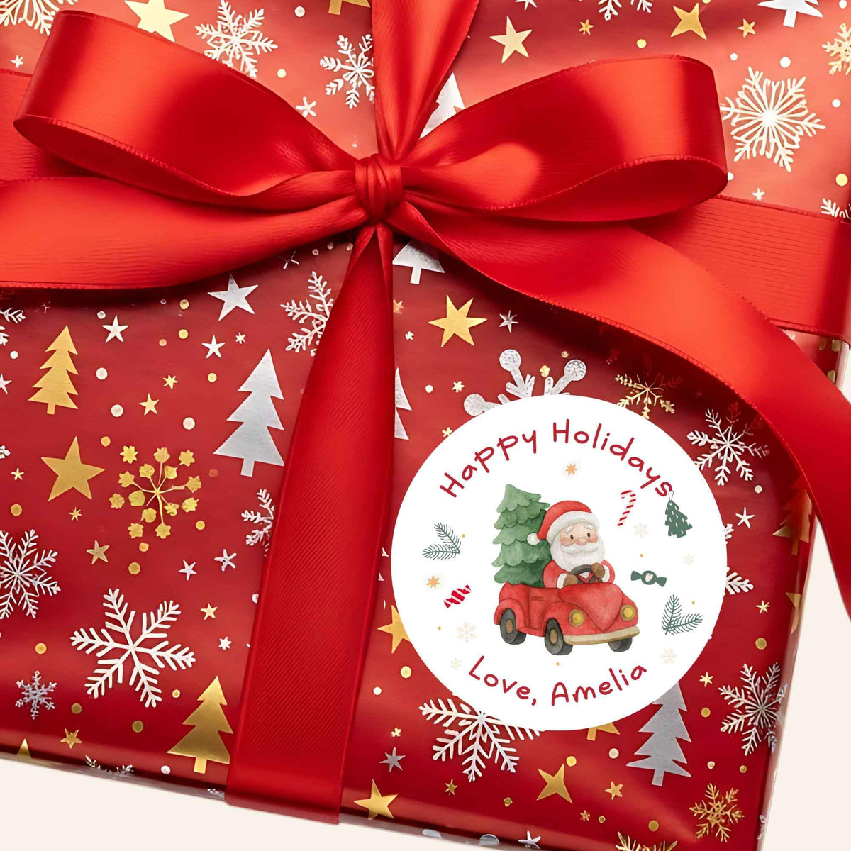 Merry Christmas Santa Personalized Stickers, Custom Happy Holidays Name Labels for Gift Wrapping Party Favors
