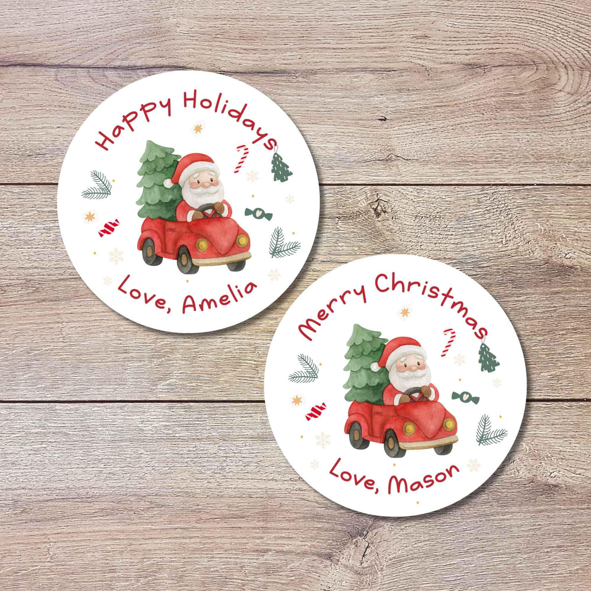 Merry Christmas Santa Personalized Stickers, Custom Happy Holidays Name Labels for Gift Wrapping Party Favors