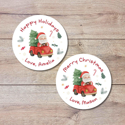 Merry Christmas Santa Personalized Stickers, Custom Happy Holidays Name Labels for Gift Wrapping Party Favors
