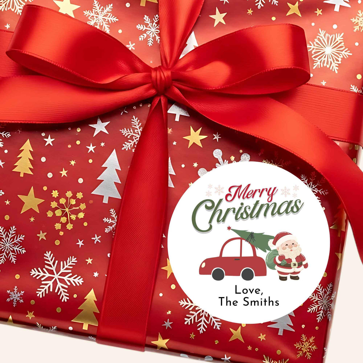 Retro Santa Claus Personalized Vintage Christmas Stickers, Custom Holidays Name Labels for Gift Wrapping Party Favors