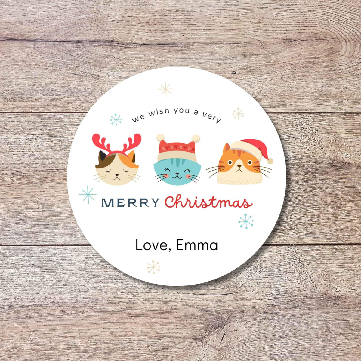 Have a Meowy Merry Christmas Personalized Holiday Stickers, Custom Festive Kitty Cats Gift Labels