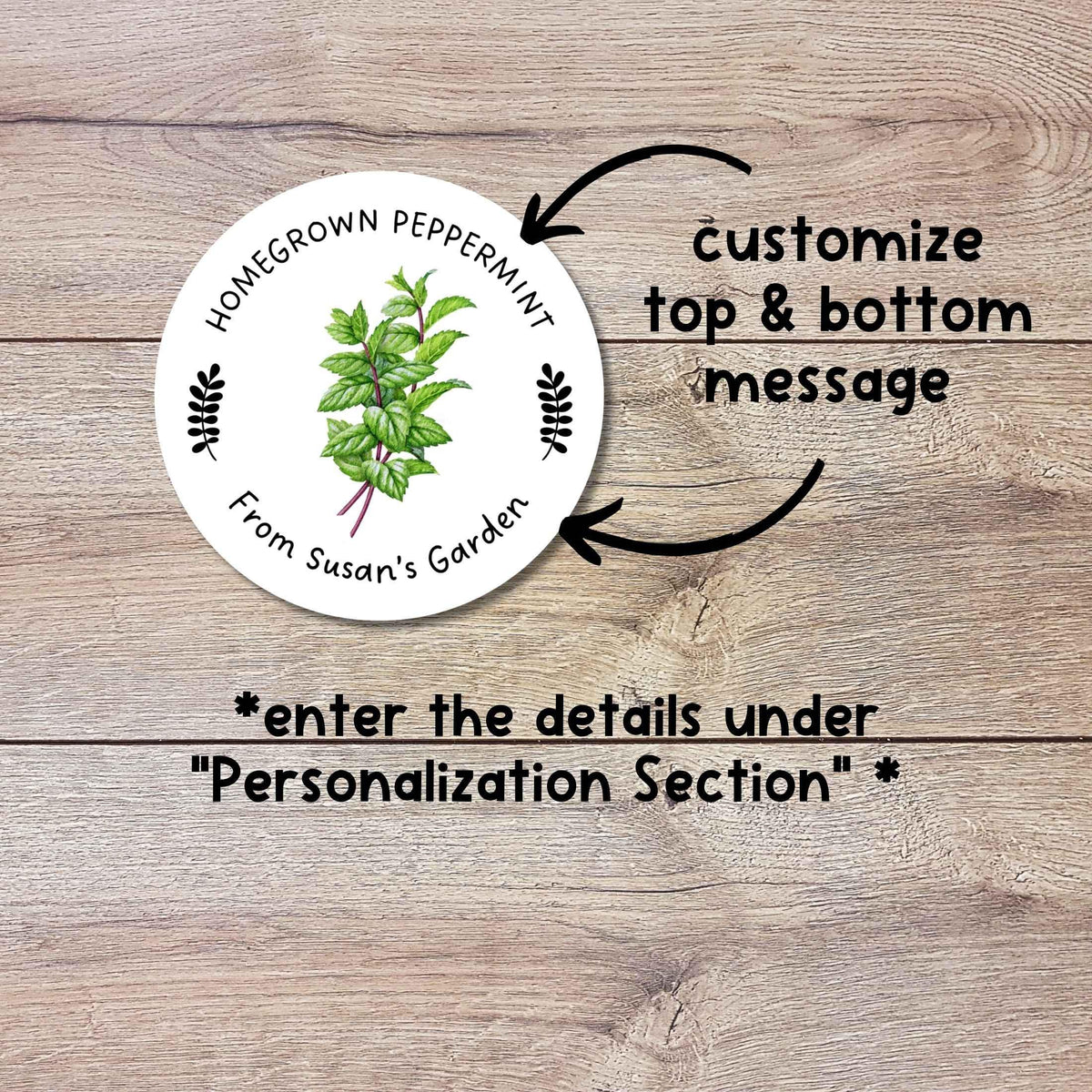 Personalized Homegrown Peppermint Stickers, Custom Organic Veggie Garden Gift Labels