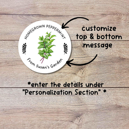 Personalized Homegrown Peppermint Stickers, Custom Organic Veggie Garden Gift Labels