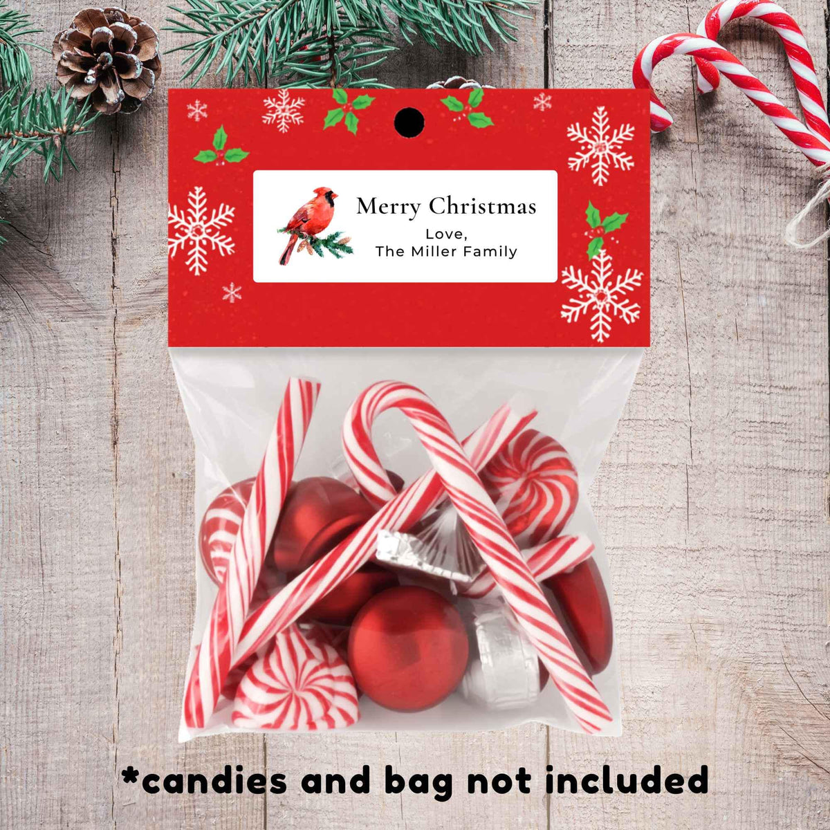 Personalized Red Cardinal Christmas Return Address Stickers, Custom Happy Holidays Name Gift Bag Labels
