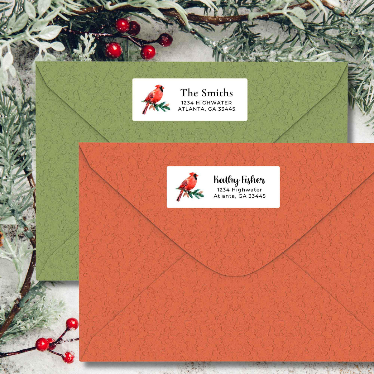 Personalized Red Cardinal Christmas Return Address Stickers, Custom Happy Holidays Name Gift Bag Labels