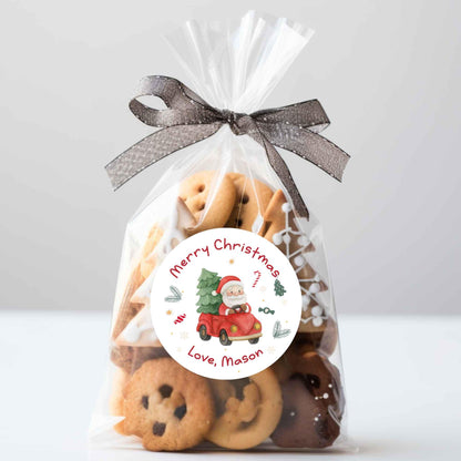 Merry Christmas Santa Personalized Stickers, Custom Happy Holidays Name Labels for Gift Wrapping Party Favors