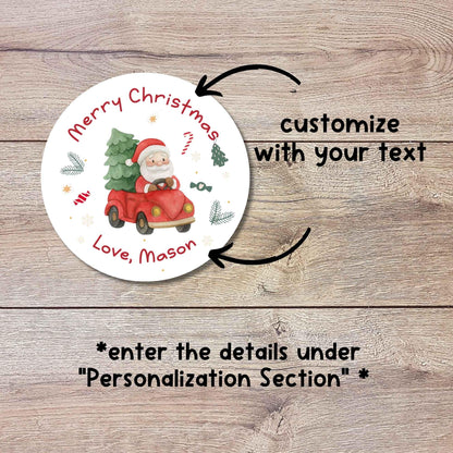 Merry Christmas Santa Personalized Stickers, Custom Happy Holidays Name Labels for Gift Wrapping Party Favors