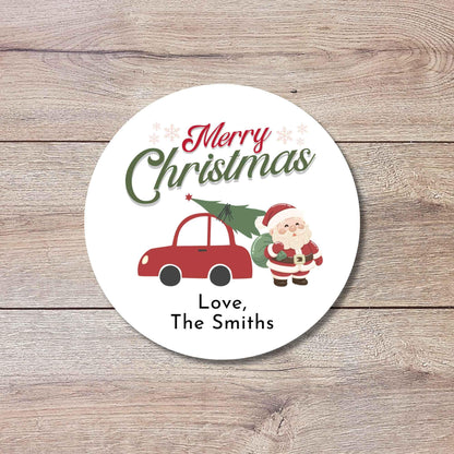 Retro Santa Claus Personalized Vintage Christmas Stickers, Custom Holidays Name Labels for Gift Wrapping Party Favors