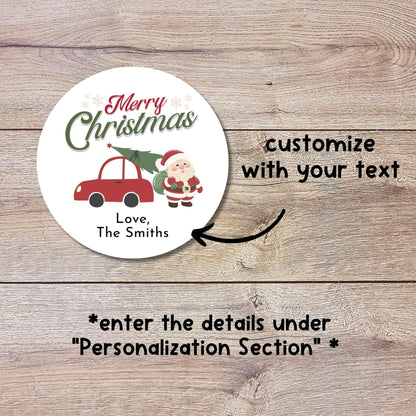 Retro Santa Claus Personalized Vintage Christmas Stickers, Custom Holidays Name Labels for Gift Wrapping Party Favors