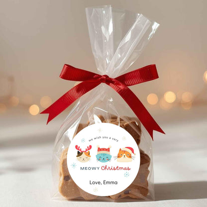 Have a Meowy Merry Christmas Personalized Holiday Stickers, Custom Festive Kitty Cats Gift Labels
