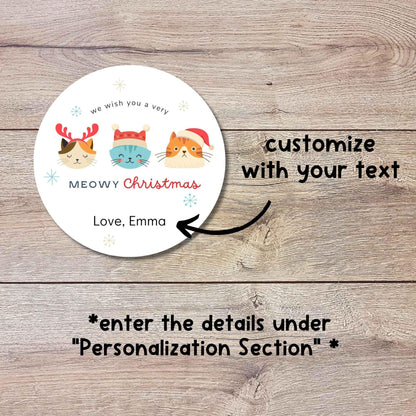 Have a Meowy Merry Christmas Personalized Holiday Stickers, Custom Festive Kitty Cats Gift Labels