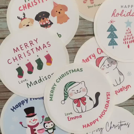 Personalized Christmas Snowman Stickers, Custom Happy Holidays Labels, Holiday Baking Party Favor Treat Bags, Christmas Wrapping Gift Tags