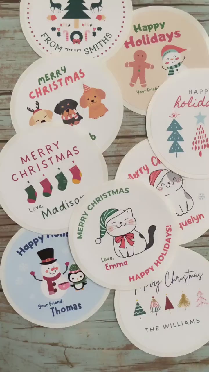 Personalized Christmas Snowman Stickers, Custom Happy Holidays Labels, Holiday Baking Party Favor Treat Bags, Christmas Wrapping Gift Tags