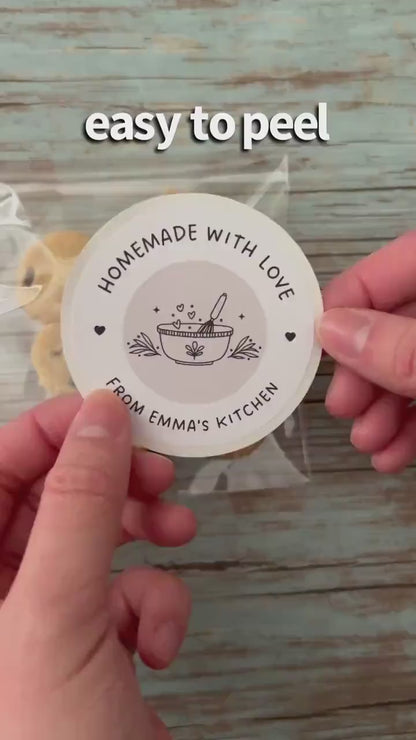 Personalized Baked with Love Stickers, Customized Baked Goods Label, Matte or Glossy Finish, Small Business Bakery Packaging Labels