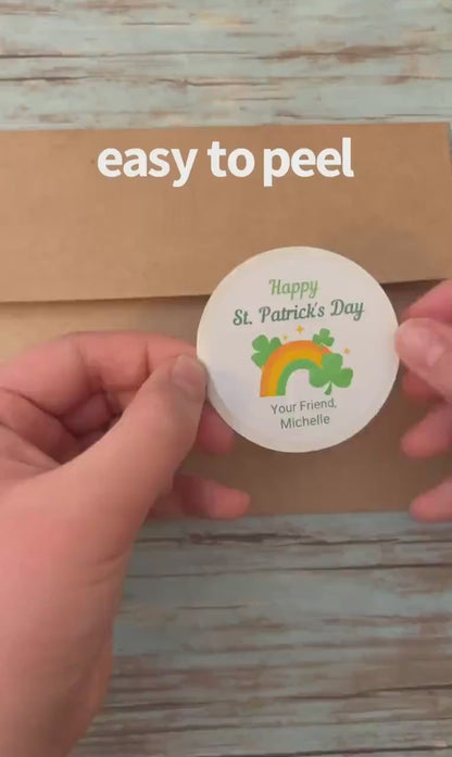 St. Patrick's Day Shamrock Stickers, Personalized St Patrick's Party Favor Label, School Party Treat Bag Stickers, St Paddy's Day Irish