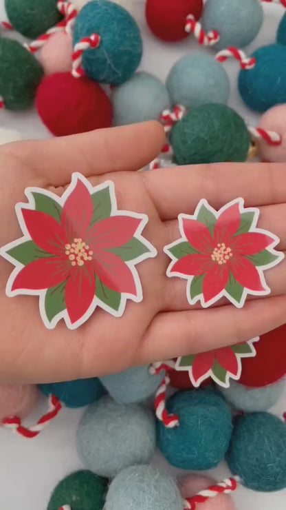 Poinsettias Vinyl Stickers | Set of of 5, Glossy Finish, Winter Sticker, Christmas Sticker, Happy Holidays, Holiday Flower Sticker