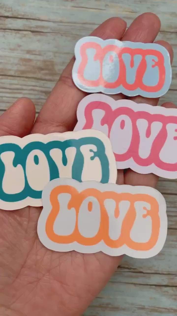 Retro Love Vinyl Sticker | Pick Your Color | Set of 2 or more | Glossy Finish | Valentine Day Sticker Pack | Cute Valentine Laptop Sticker