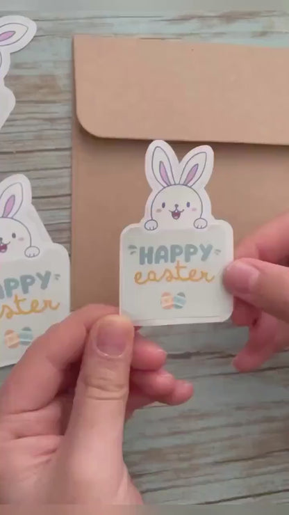 Personalized Easter Stickers, Matte or Glossy Finish, Custom Happy Easter Label, Easter Gift Basket Treat Bag Sticker, Easter Bunny Stickers