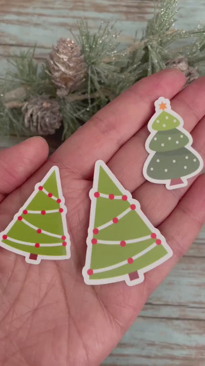 Christmas Tree Vinyl Stickers | Set of of 5, Glossy Finish, Winter Sticker, Christmas Sticker, Happy Holidays, Holiday Greeting Sticker