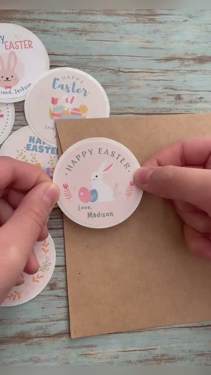 Personalized Easter Stickers, Matte or Glossy Finish, Custom Happy Easter Label, Easter Gift Basket Treat Bag Sticker, Cute Easter Stickers
