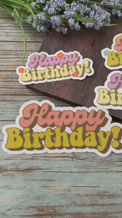 Happy Birthday Vinyl Sticker, Birthday Flower Card Sticker, Die Cut Waterproof Birthday Sticker, Birthday Party Sticker, Sticker for Card