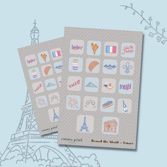 France Travel Sticker Sheet