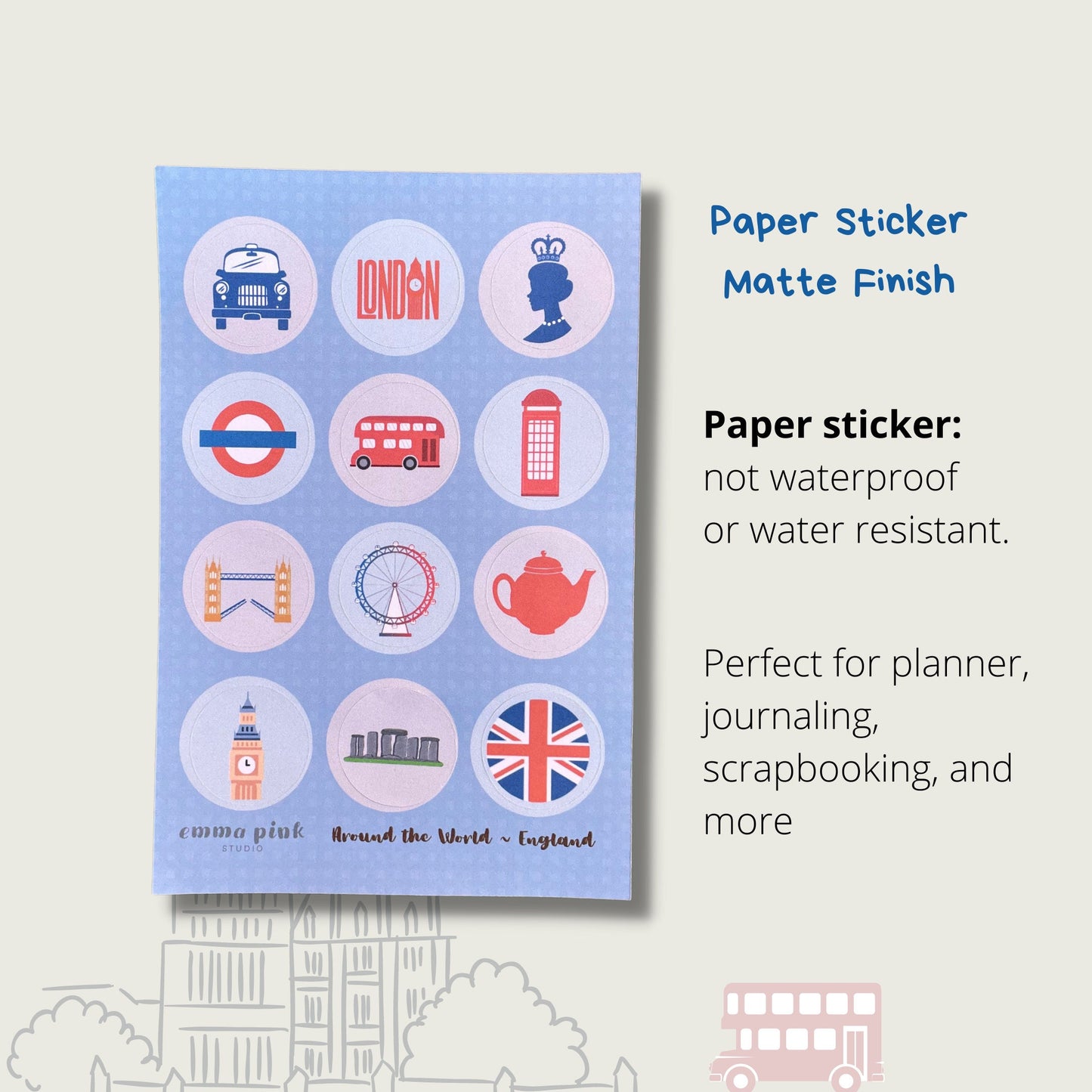 England Travel Sticker Sheet