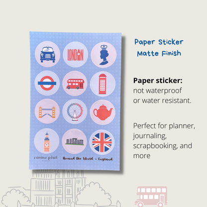England Travel Sticker Sheet