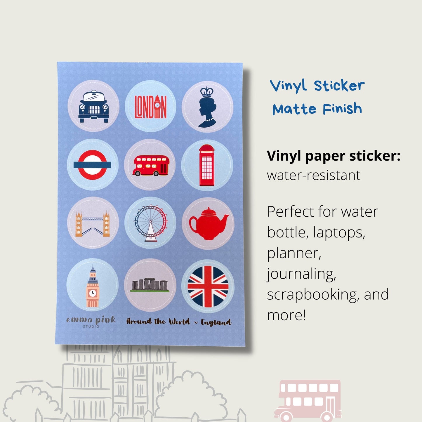 England Travel Sticker Sheet