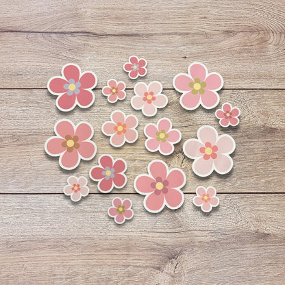 Pink Flowers Vinyl Sticker Set of 6