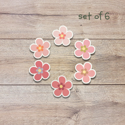 Pink Flowers Vinyl Sticker Set of 6