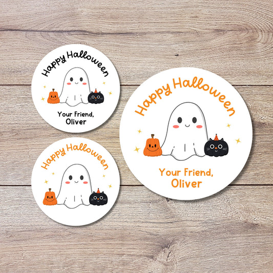 Personalized Halloween Stickers, Custom Halloween Goody Bag Label, Kids Happy Halloween School Event Label, Easy Peel, Halloween Sticker