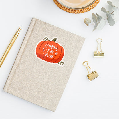 Happy Fall Y'all Vinyl Sticker, Glossy Finish, Pumpkin Autumn Fall Season Sticker, Cozy Thanksgiving, Fall Lover Laptop Vinyl Sticker