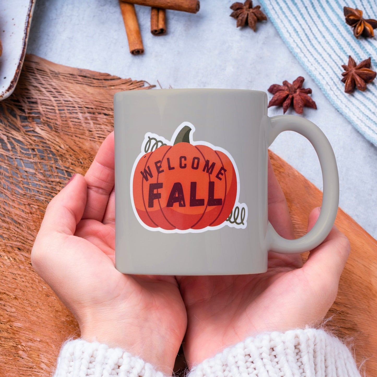 Welcome Fall Pumpkin Vinyl Sticker, Glossy Finish, Autumn Fall Season Sticker Cozy Fall Thanksgiving Pumpkin Fall Lover Laptop Vinyl Sticker